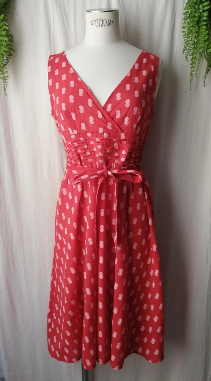 Robe estivale évasée rouge à pois coton stretch "Made in Italy"